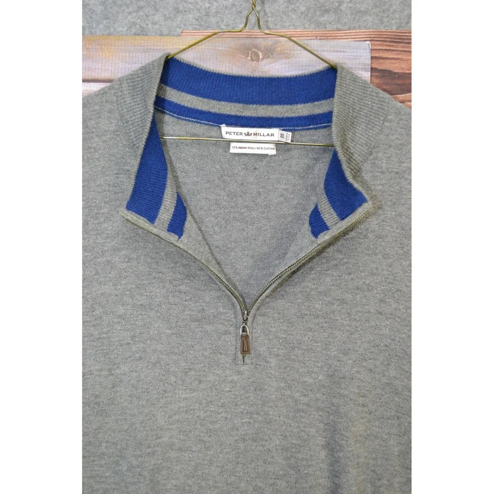 Peter Millar Sweater Mens XL Gray 1/4 Zip Mock Neck Merino Wool Pullover‎